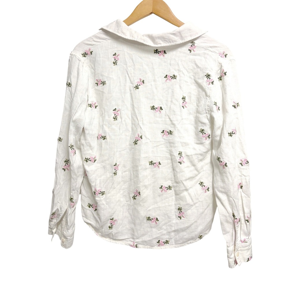 Unbranded Off-White Button-Down Shirt with Pink Floral Print Embroidery - Picture 3 of 5